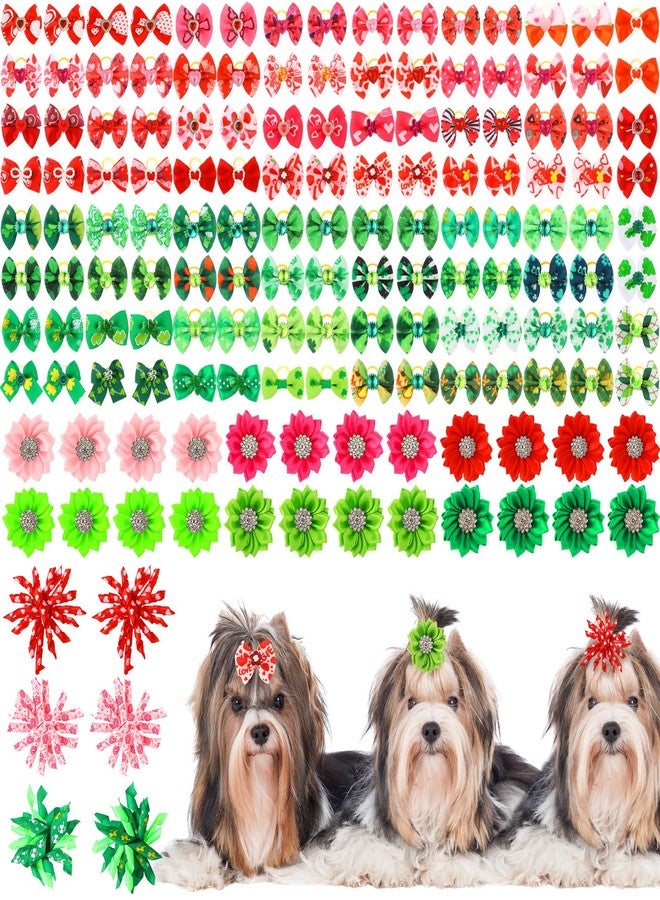Kacctyen 150 Pcs Valentine Dog Bows with Rubber Bands St. Patrick's Day Flower Yorkie Dog Hair Bow Pet Hair Accessories for Valentine St. Patricks Day Small Medium Puppy Bunny Pet Cat(Heart,Clover) - Image 1